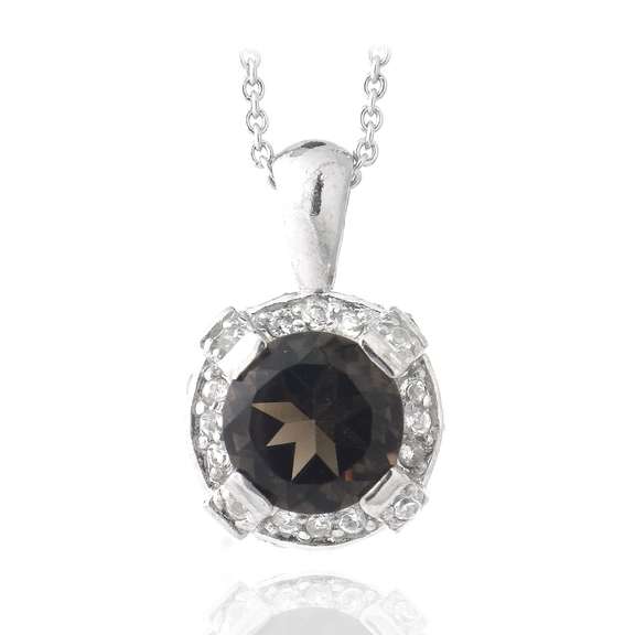 Sterling Silver 3.4ct TGW Smokey Quartz & White Topaz Round Necklace