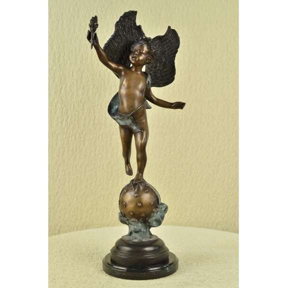 Angel Cupid with Torch of Victory Bronze Sculpture Mythical Art