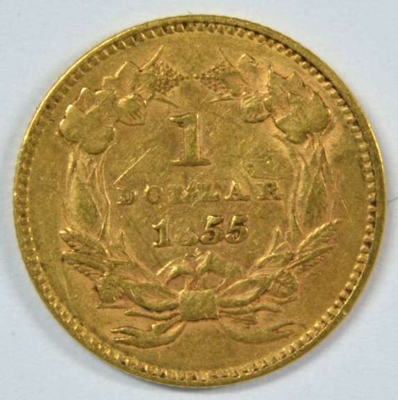 Scarce Near Mint 1855 US Type 2 $1 Gold Piece.