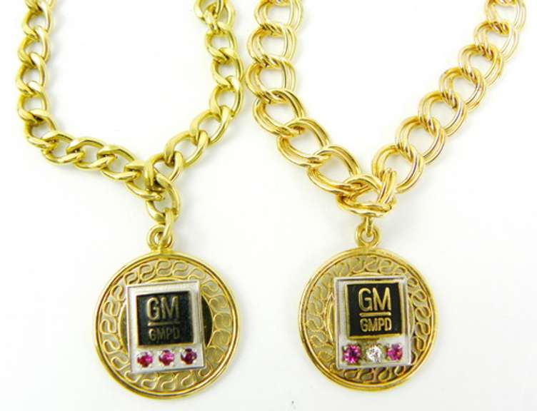 2 General Motors Ruby & Diamond Charm Bracelets