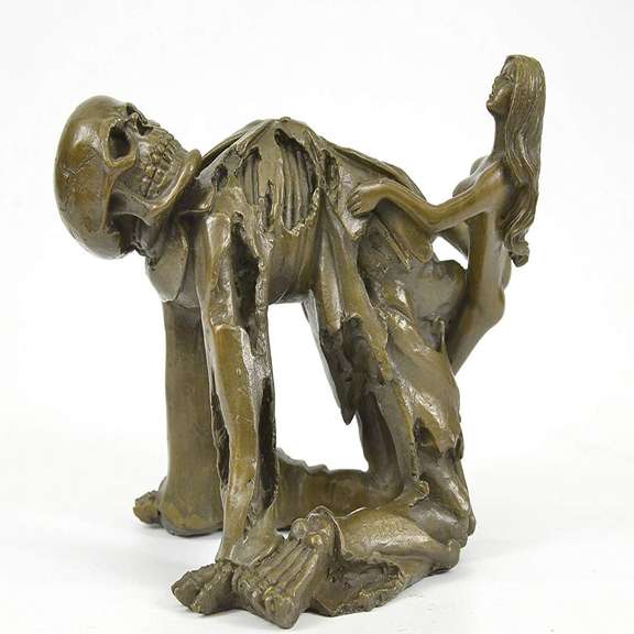 Nude Female with Angel of Death Bronze Sculpture