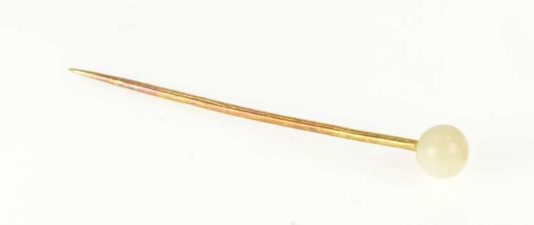 18K Yellow Gold Round White Stone Sphere Victorian Stick Pin