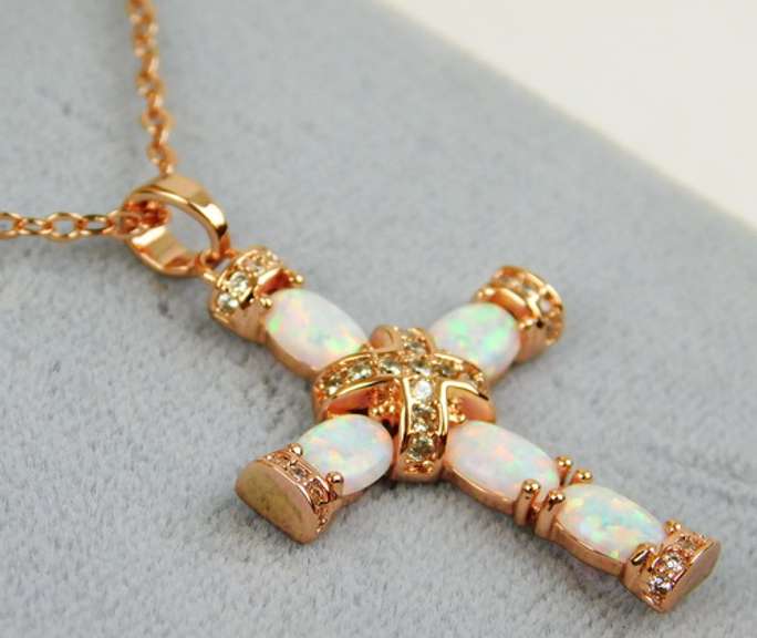 Stunning Rose Gold Plated Opal Cross