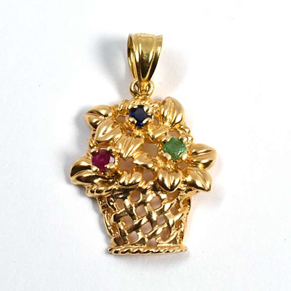 Flower Basket  Pendant with Colored Stones