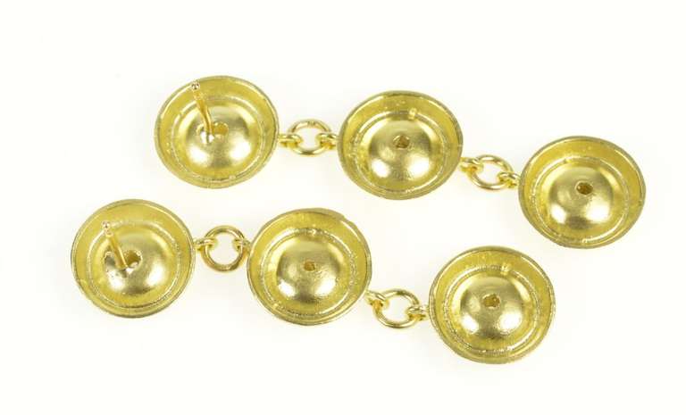 18K Yellow Gold Tiered Diamond Circle Dish Dangle Statement Earrings