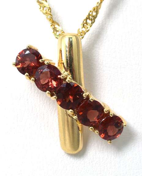Eye-Catching Garnet X Necklace in 14KT Yellow Gold