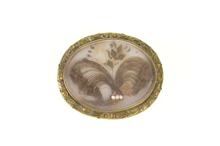 Gold Filled Ornate Victorian Arranged Hair Mourning Pendant/Pin
