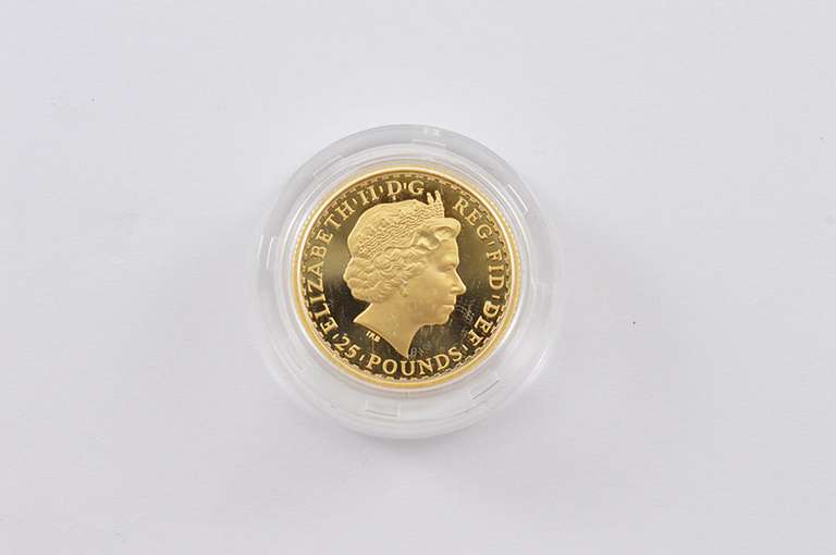 1999 United Kingdom 25 Pounds 1/4 Oz Fine Gold Proof - Box & COA