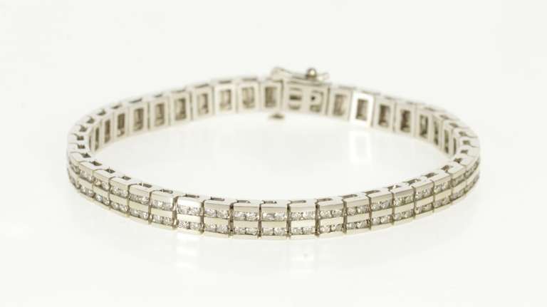 14K White Gold 2.62 Ctw Diamond Channel Squared Tennis Bracelet