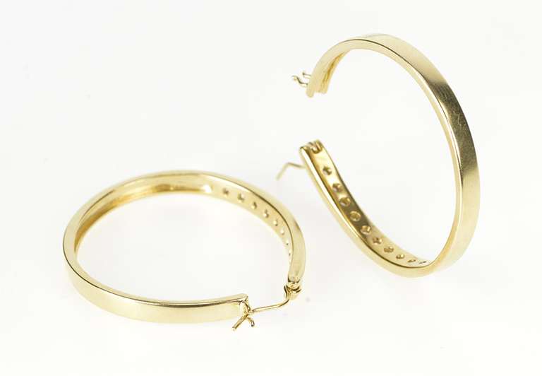 14K Yellow Gold 1.20 Ctw Channel Diamond Inset Fashion Hoop Earrings