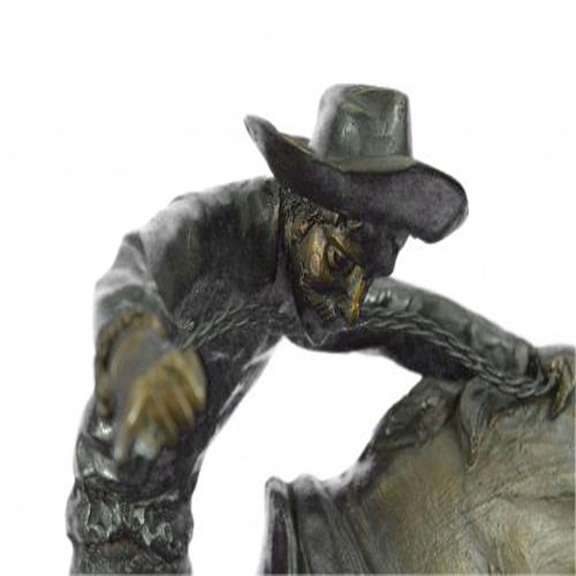 A Cowboy on Horse Woolly Chaps Bronze Sculpture