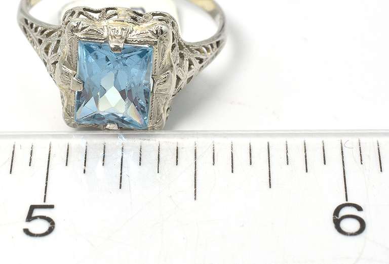 Antique Style Blue Topaz Ring, 14KT