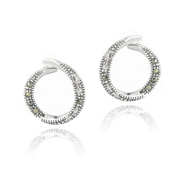 Sterling Silver Marcasite Open Circle Earrings