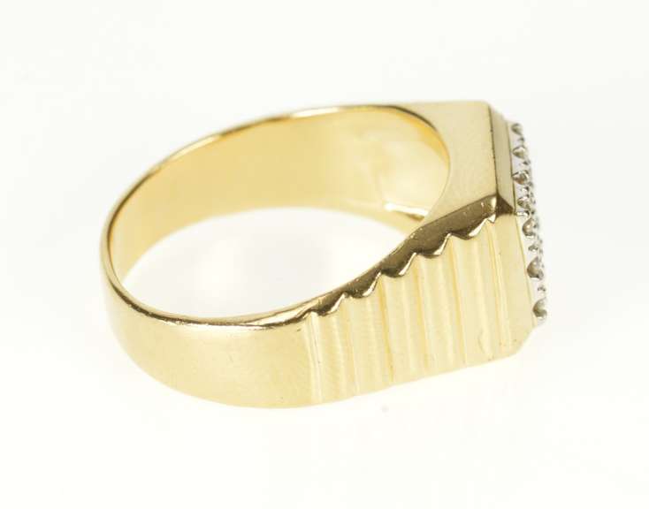 14K Yellow Gold 0.48 Ctw Squared Diamond Cluster Men's Ring