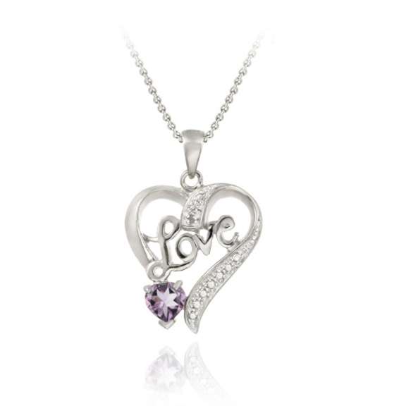 Sterling Silver Amethyst & Diamond Accent "Love" Heart Pendant