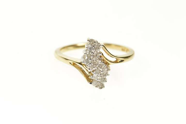 10K Yellow Gold Diamond Zig Zag Cluster Bypass Statement Ring