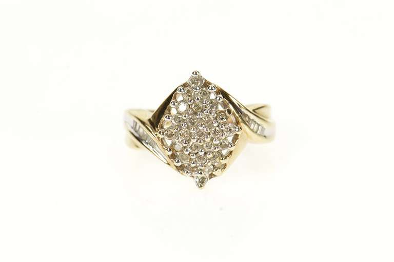10K Yellow Gold Marquise Diamond Cluster Bypass Statement Ring
