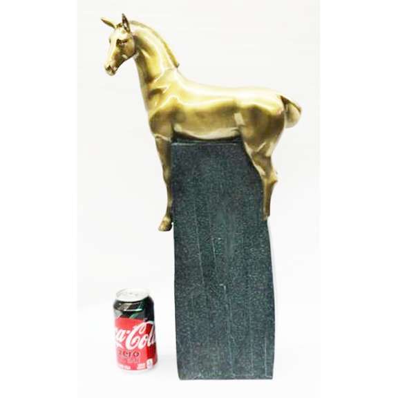 Green and Gold Patina Stallion Horse Bronze Sculpture