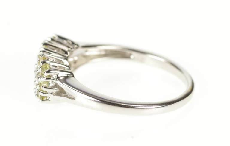 14K White Gold Tiered Row Cluster Peridot Statement Ring