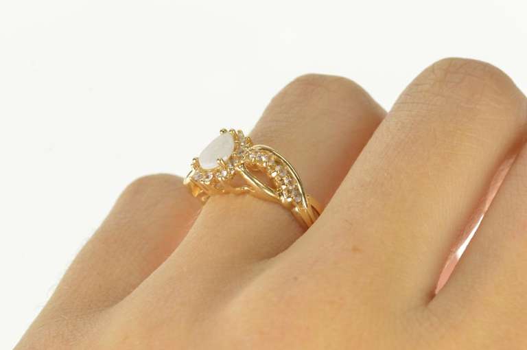 14K Yellow Gold Pear Opal Cubic Zirconia Statement Wavy Ring