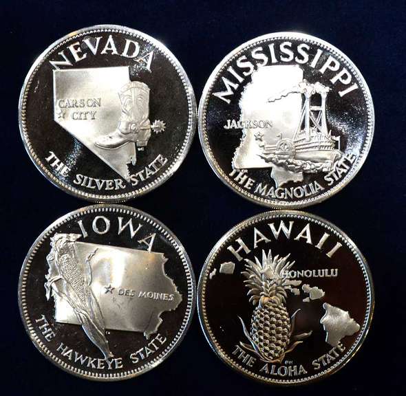 Lot Of 4 Sterling Silver State Medals