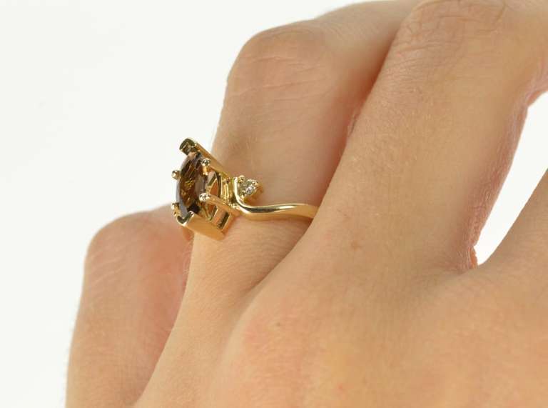 14K Yellow Gold Marquise Smoky Quartz Diamond Bypass Ring