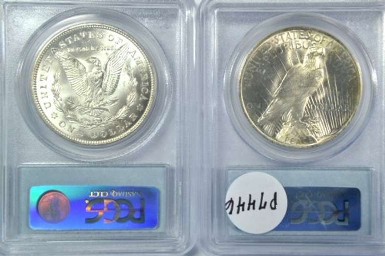 PCGS MS64 graded 1921 Morgan & 1923 Peace Silver Dollar