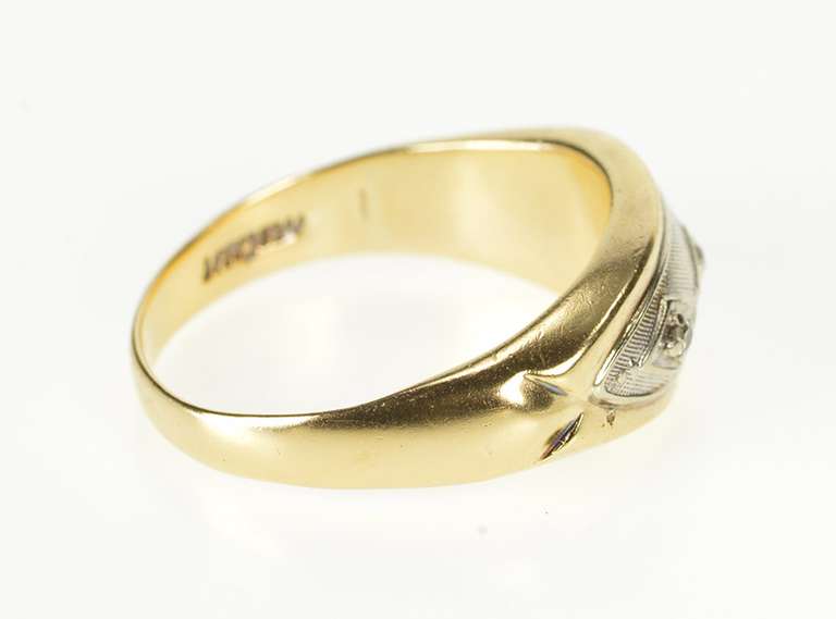 14K Yellow Gold Retro Two Tone Diamond Men's Wedding Band Ring