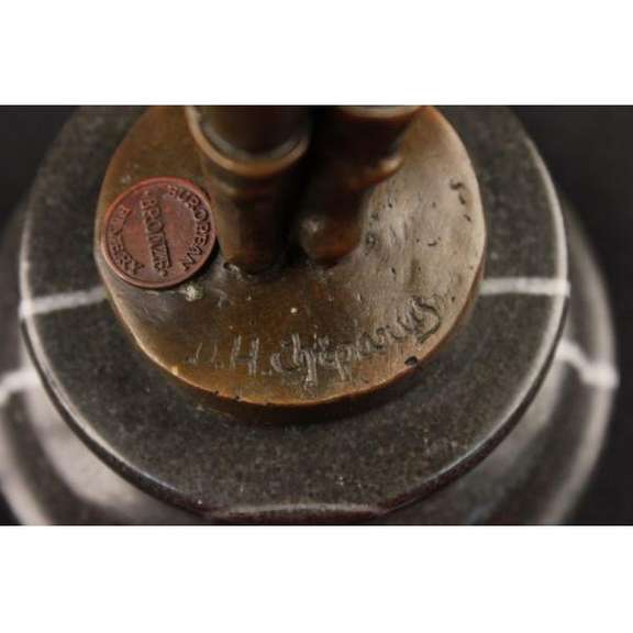 Boy with Accordion Bronze Sculpture Statue on Marble Base