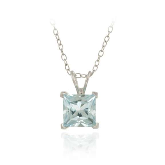 Sterling Silver 2.15ct TGW Blue Topaz 7mm Square Solitaire Pendant, 18"