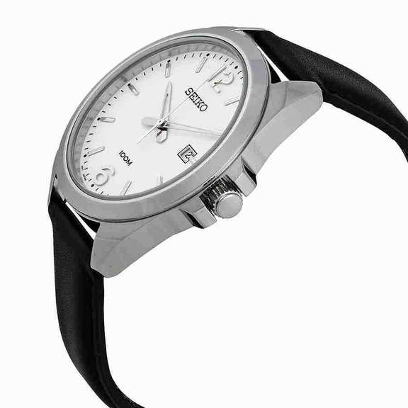 Seiko White Dial Black Leather