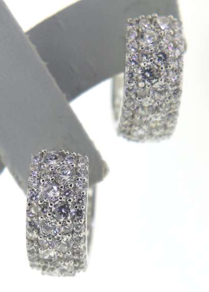 Sterling silver Pave Crystal Huggie Hoop