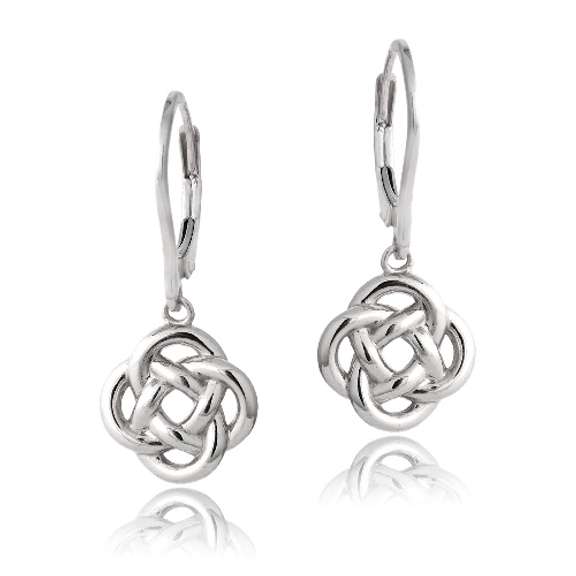 Sterling Silver Love Knot Flower Dangle Leverback Earrings