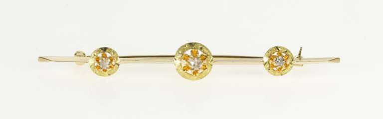 10K Yellow Gold Ornate Gypsy Set Diamond Ornate Bar Pin/Brooch