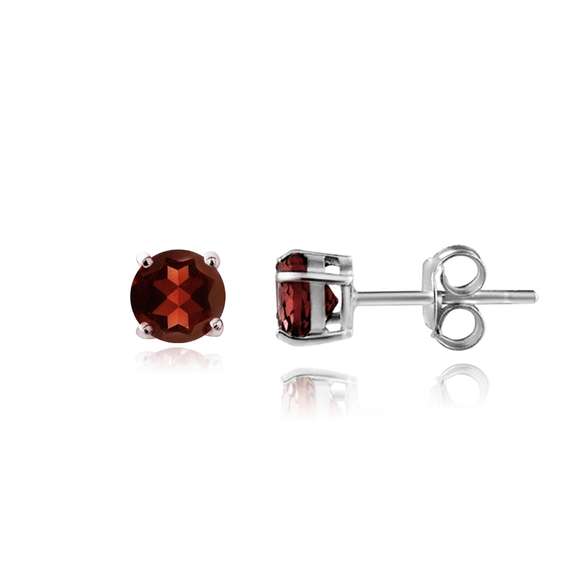 Sterling Silver Genuine Garnet 4mm Round Stud Earrings - January Birthstone