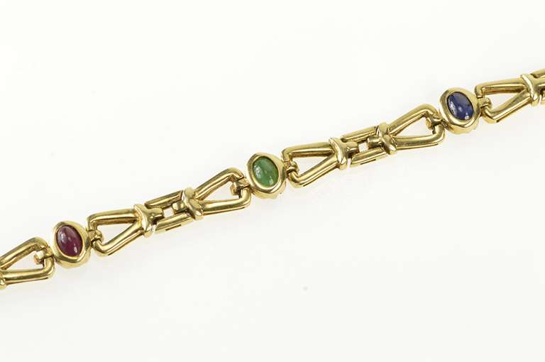 14K Yellow Gold 2.40 Ctw Ruby Emerald Sapphire Ornate Toggle Bracelet