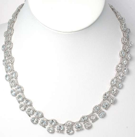 Jaw Dropping Aquamarine & Diamond Necklace set in Sterling Silver
