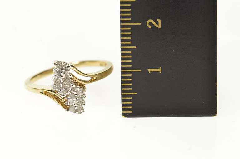 10K Yellow Gold Diamond Zig Zag Cluster Bypass Statement Ring