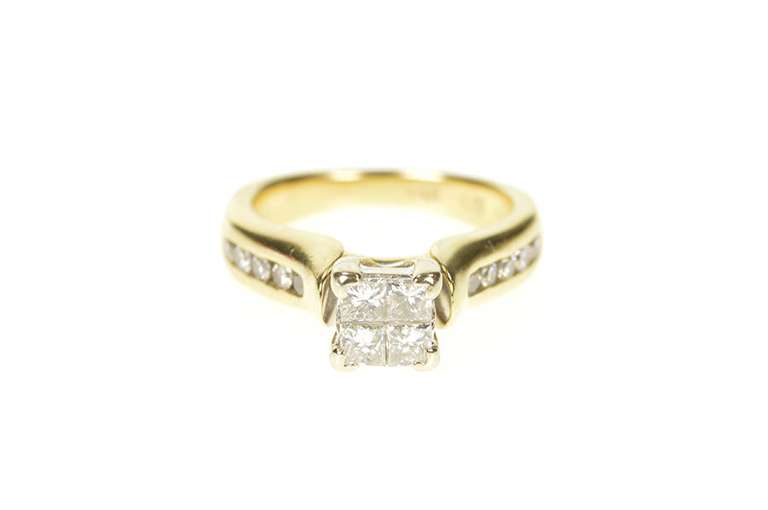 14K Yellow Gold 0.75 Ctw Invisible Set Diamond Engagement Ring