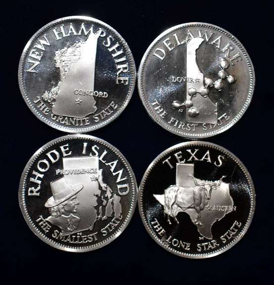 Lot Of 4 Sterling Silver State Medals