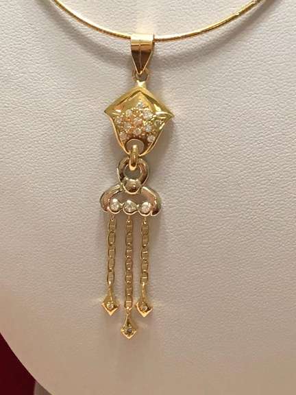 18k gold thin omega chain with Diamond Pendant