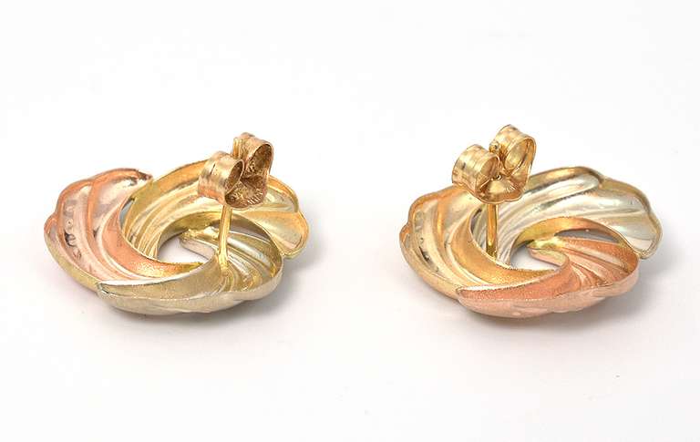 14KT Tri Textured Gold Earrings