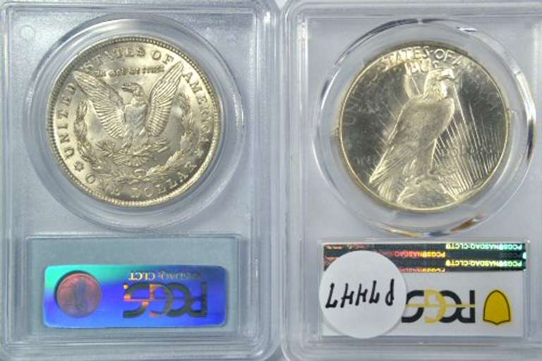 PCGS MS64 graded 1921 Morgan & 1923 Peace Silver Dollar