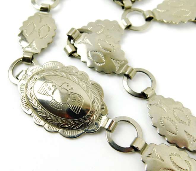 Vintage Signed Silvel Engraved Concho Belt, 34 Inches
