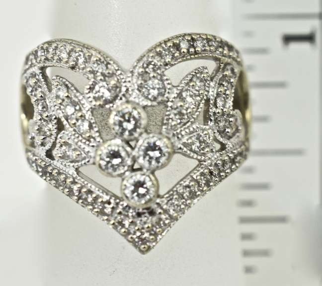 Contemporary Lacy 14K Diamond  V-Shaped  Ring