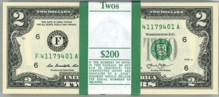 Gem $200 Pack of 2013 Series $2 Federal Reserve Notes