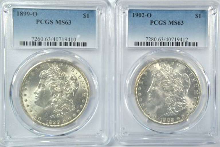PCGS MS63 1899-O & 1902-O Morgan Silver Dollars