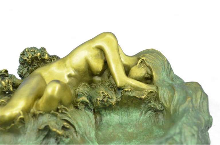 Nude Woman Candy Holder Dish Bronze Sculpture