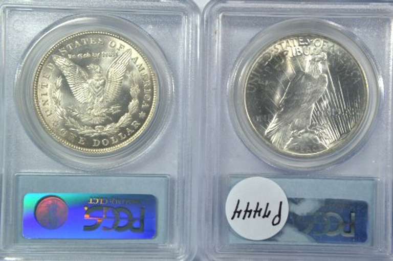 PCGS MS64 graded 1921 Morgan & 1923 Peace Silver Dollar