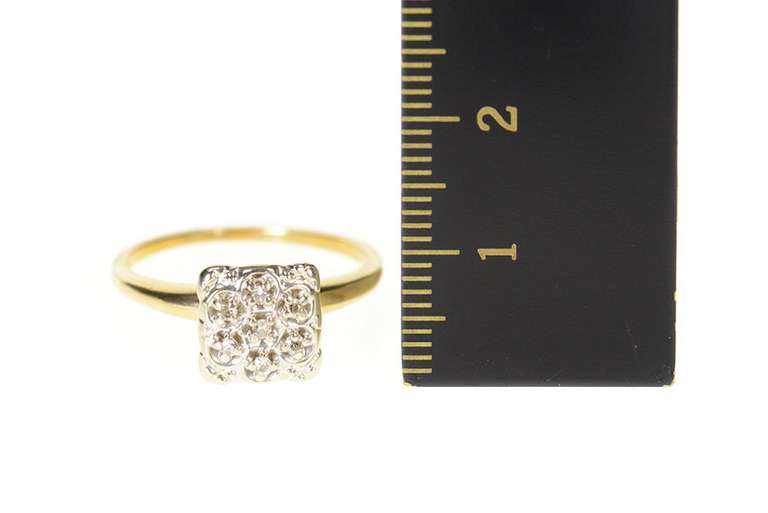 10K Yellow Gold 1960's Raised Squared Cluster Diamond Retro Ring